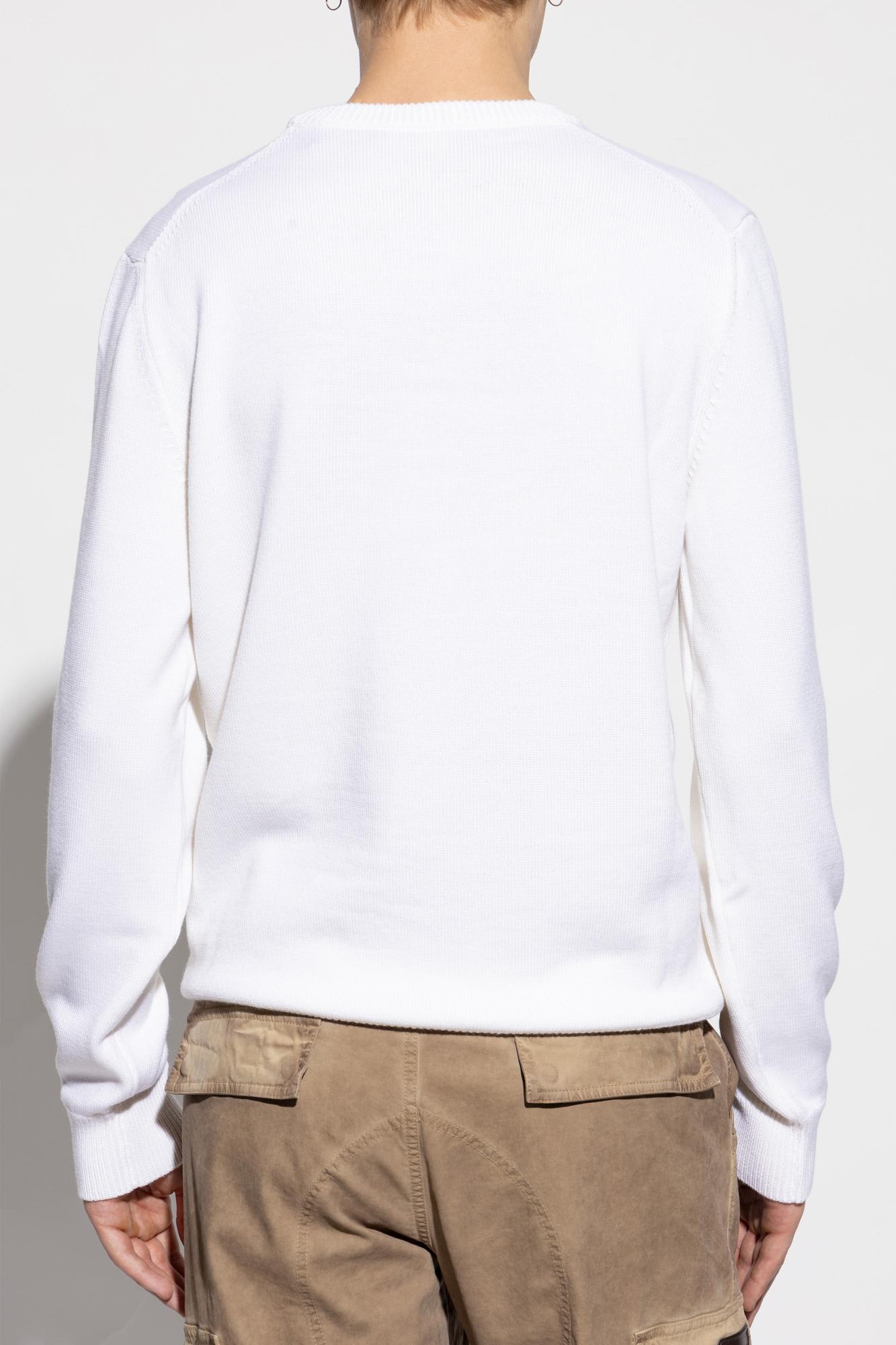 Shop Dolce & Gabbana Sweater With Embroidered Logo In Bianco Panna Chiaro