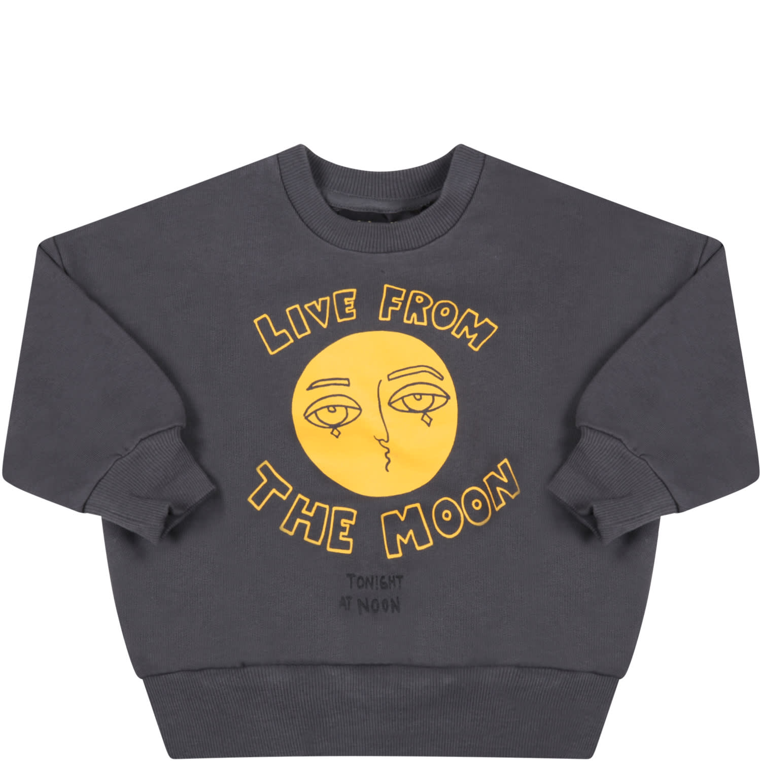 Mini Rodini Gray Sweatshirt For Babykids With Yellow Moon