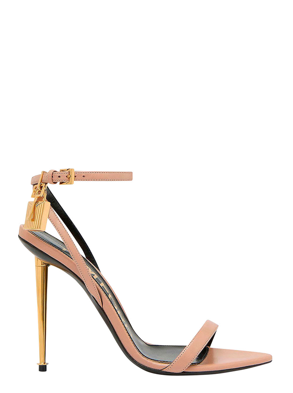 Pink Sandals With Metal Heel And Padlock In Leather Woman