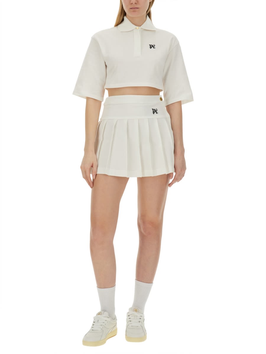 Shop Palm Angels Monogram Cropped Polo Shirt In White