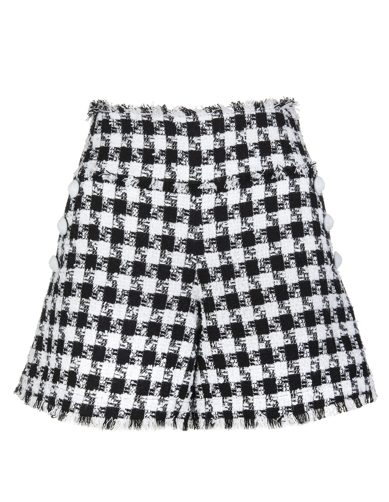 Balmain Tweed Shorts With Black And White Houndstooth Pattern