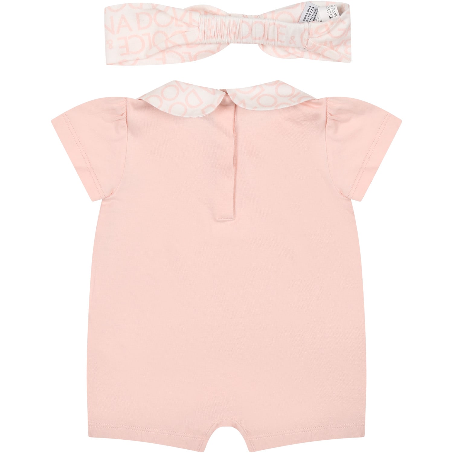 Shop Dolce & Gabbana Pink Romper For Baby Girl With Logo