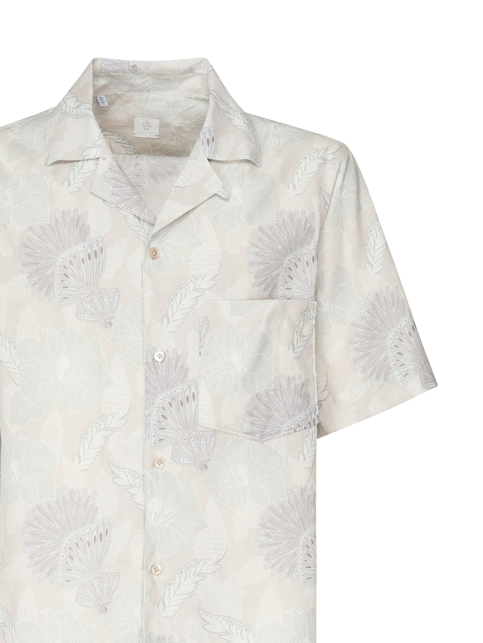 Eleventy Mens Sabbia E Malva Flower-print Camp-collar Linen And Cotton Shirt In Sand