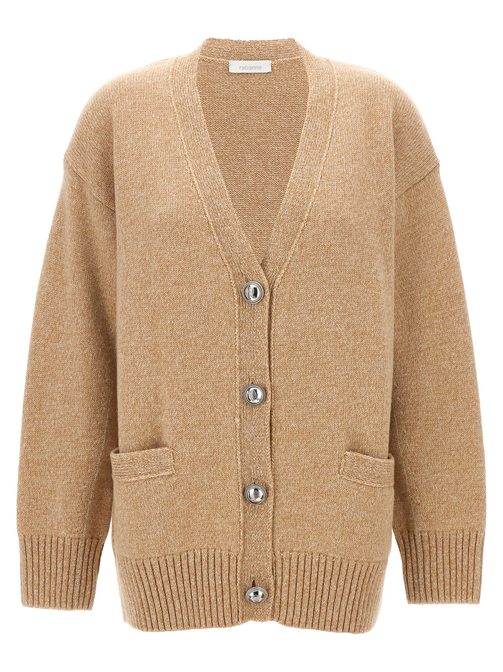 Shop Rabanne Logo Button Cardigan In Cammello