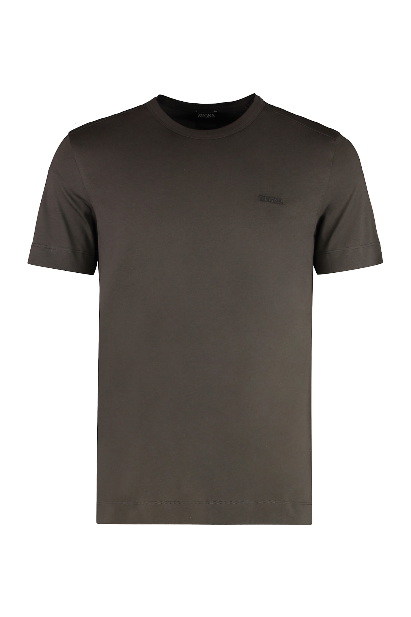 Zegna Cotton Crew Neck T-shirt With Side Slits In Brown