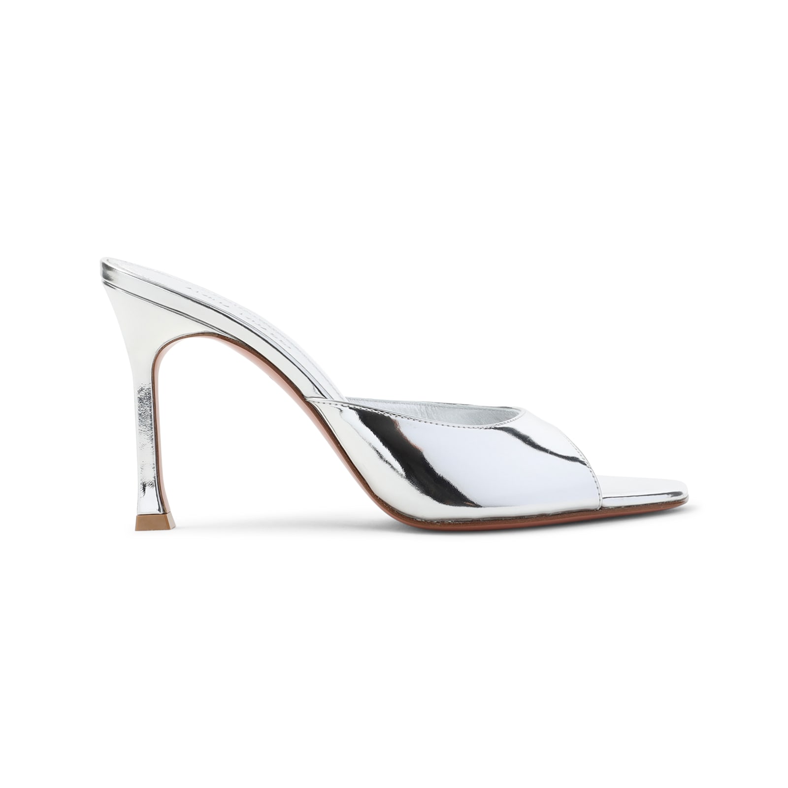 Amina Muaddi Silver Leather Alexa 95 Slippers In Metallic
