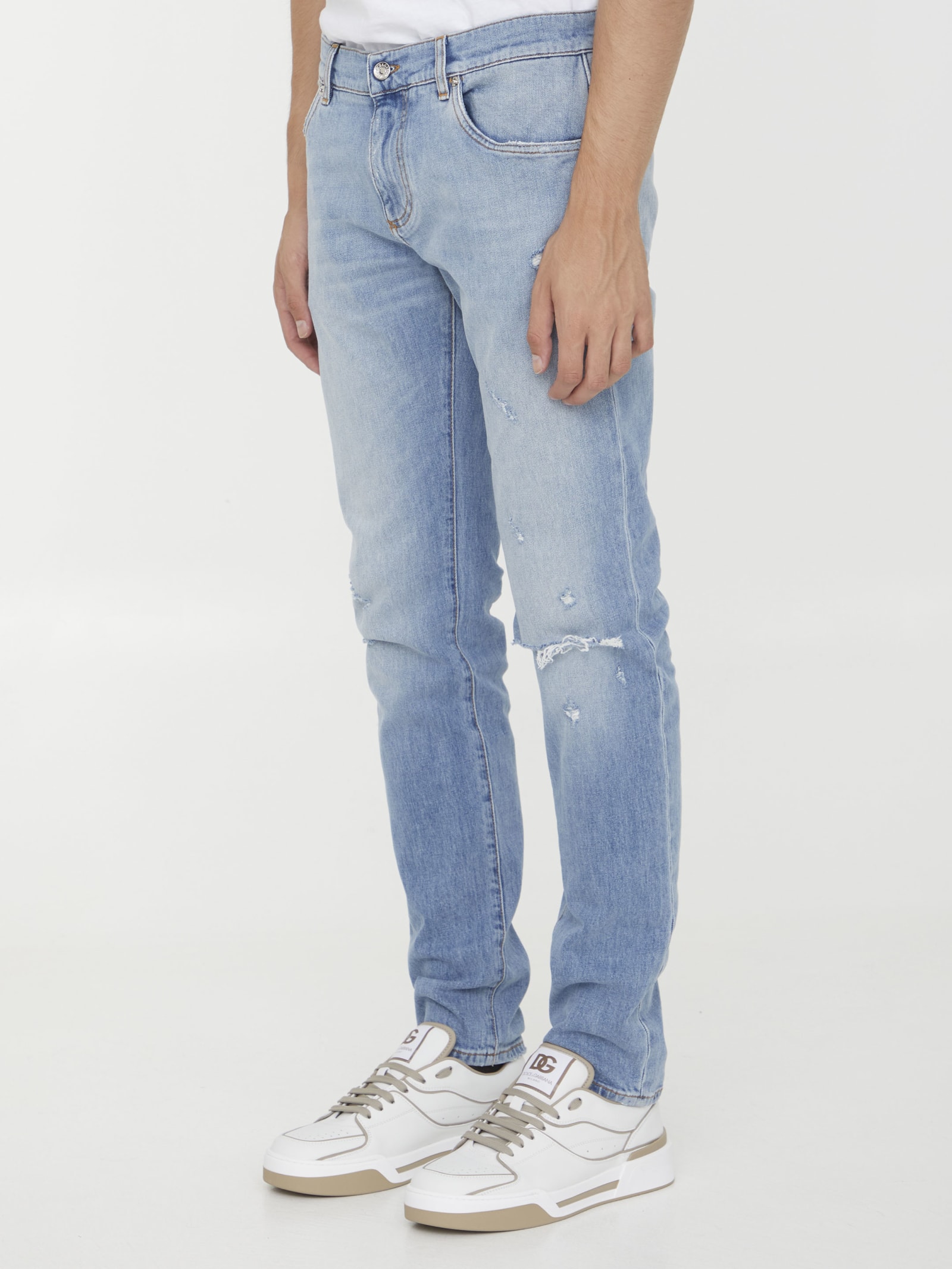 Shop Dolce & Gabbana Skinny Denim Jeans In Clear Blue