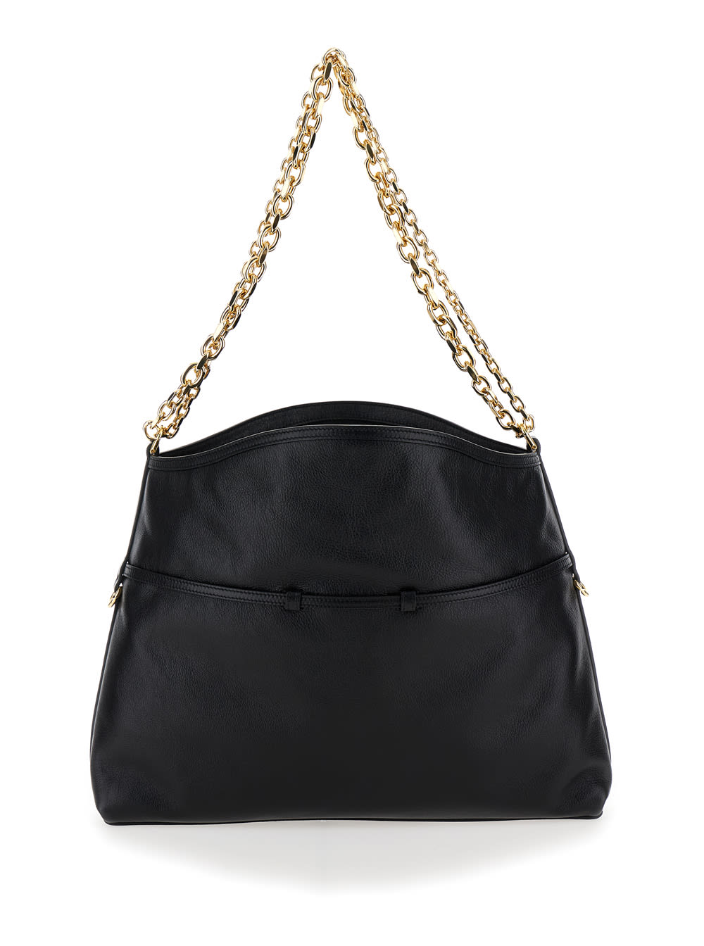 Shop Givenchy Voyou Chain Medium Black Shoulder Bag With Logo Detail In Hammered Leather Woman