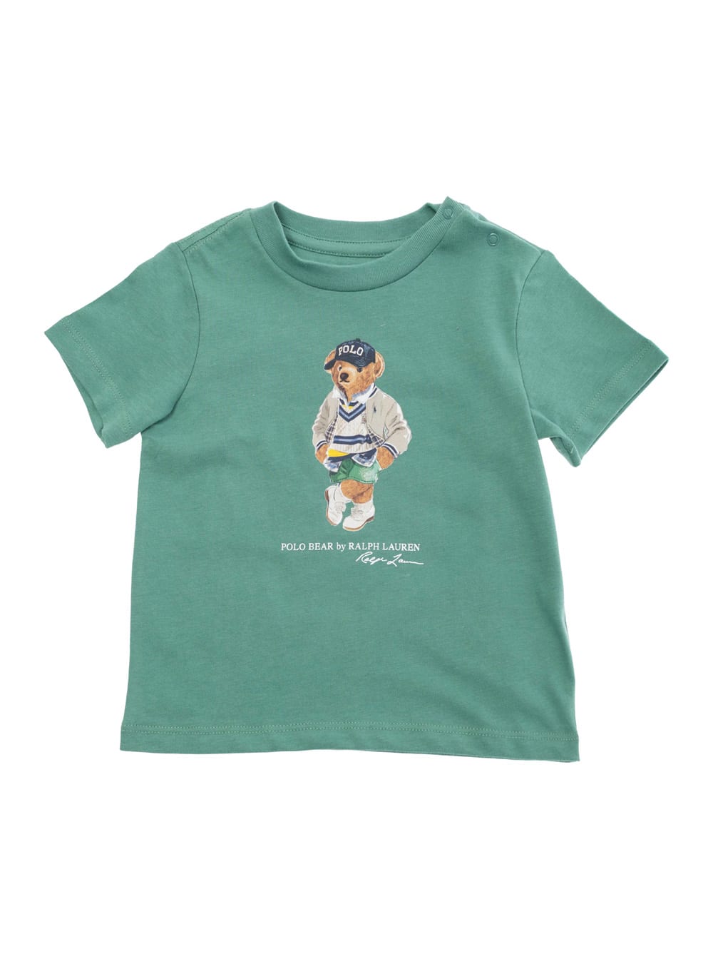 Polo Ralph Lauren Green Crewneck T-shirt With Maxi Logo Print On The Front In Cotton Baby In Green