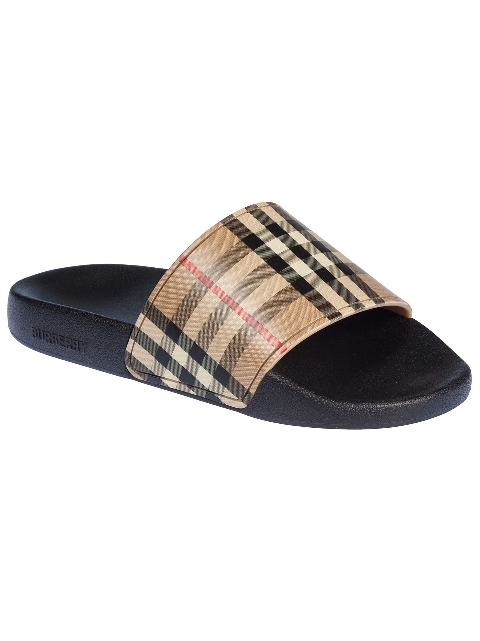 Burberry Burberry Checked Sliders - Archive Beige - 11242588 | italist