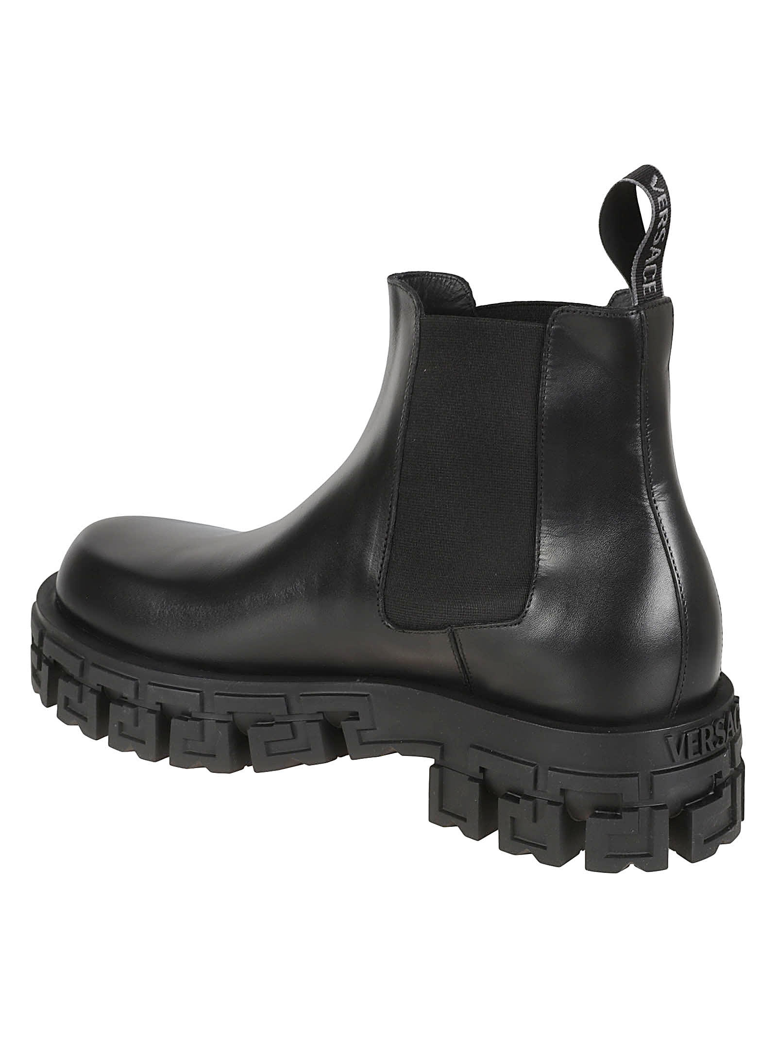 Shop Versace Side Stretch Boots In Black
