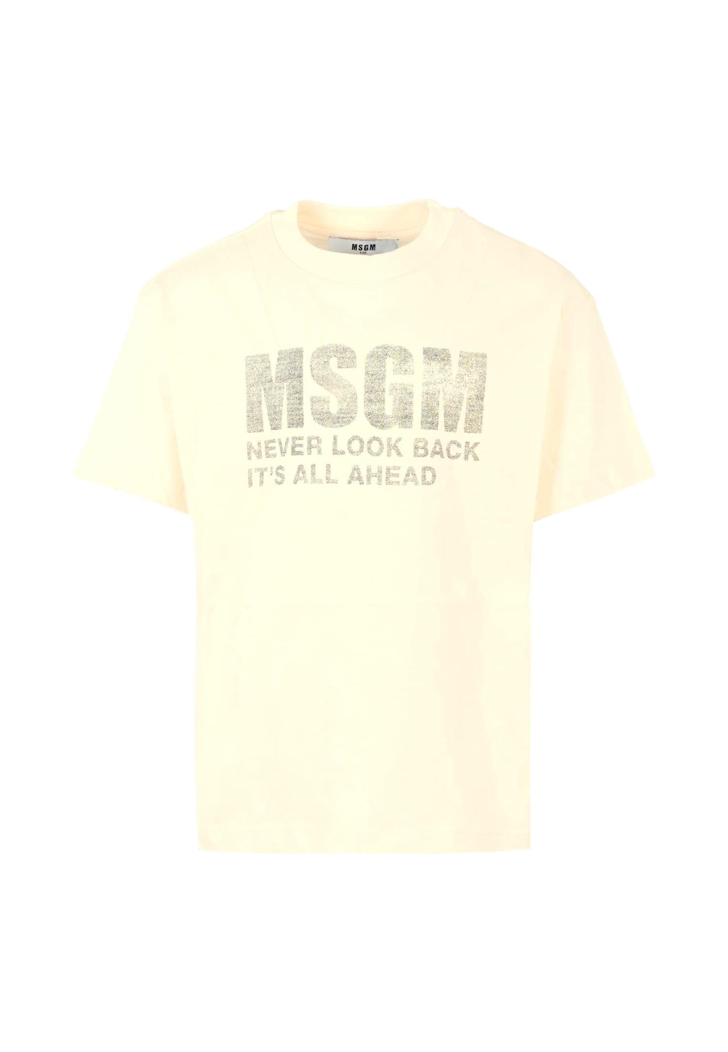 Msgm Ivory T-shirt For Kids With Logo In Neutral