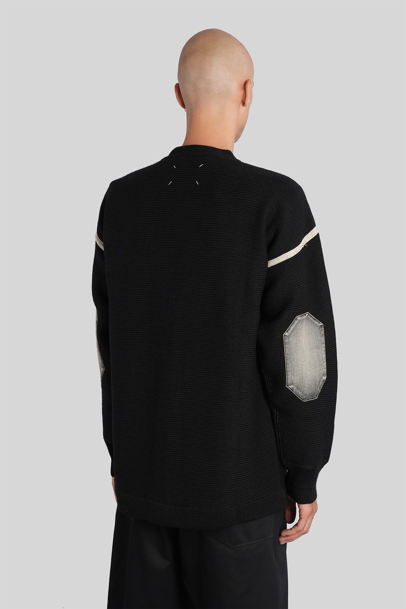 Maison Margiela V-neck Cardigan With Long Sleeves And Elbow Patches In Black