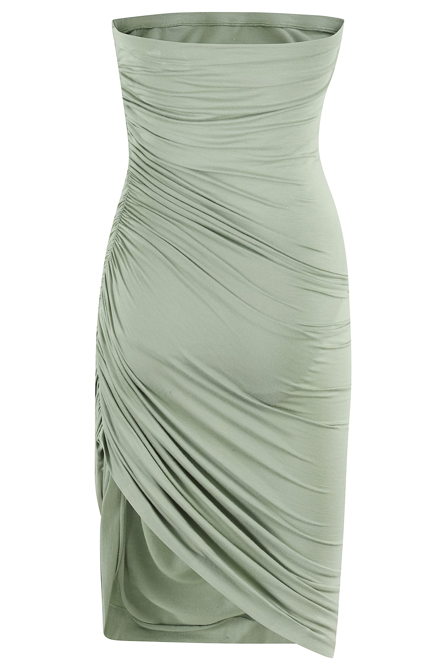 Norma Kamali Diana Strapless Draped Stretch-jersey Mini Dress In Vintage Green