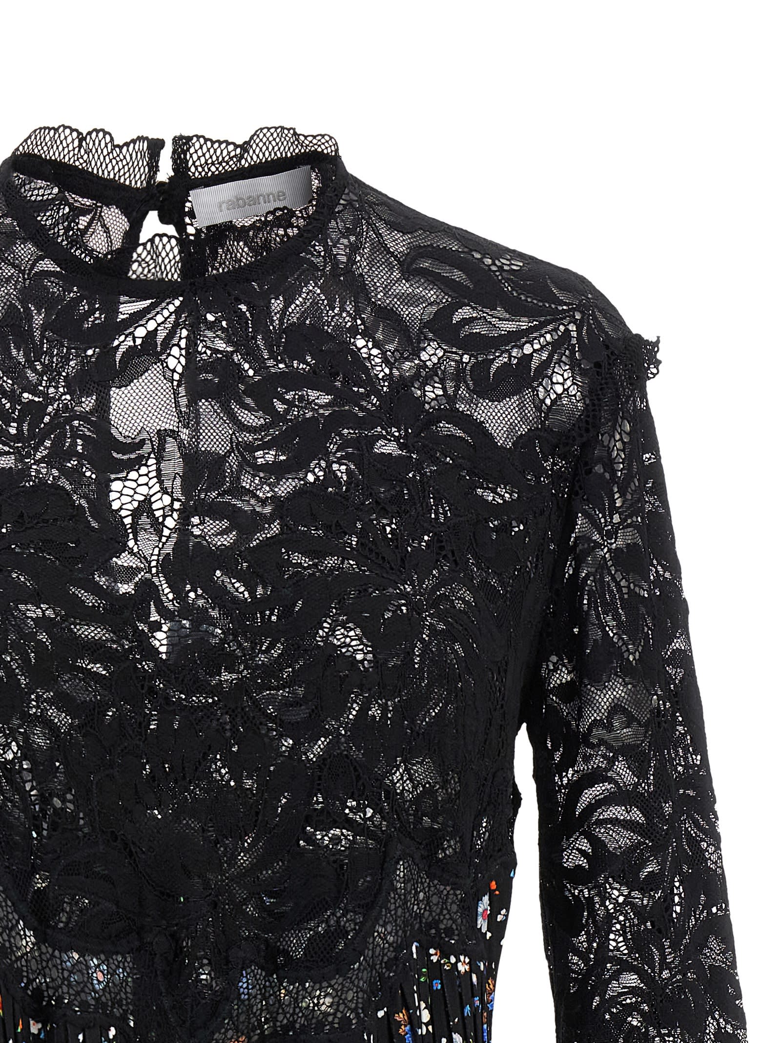 Rabanne Lace Floral Dress Keyhole Back In Black