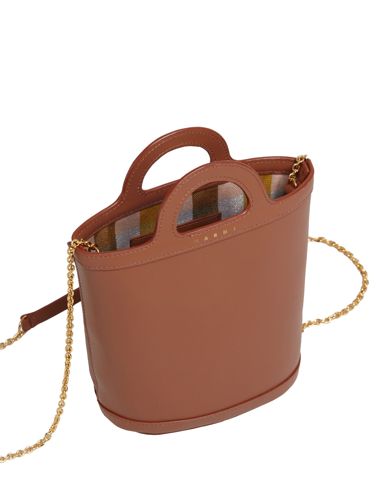 MARNI TROPICALIA NANO BUCKET BAG IN BROWN LEATHER 