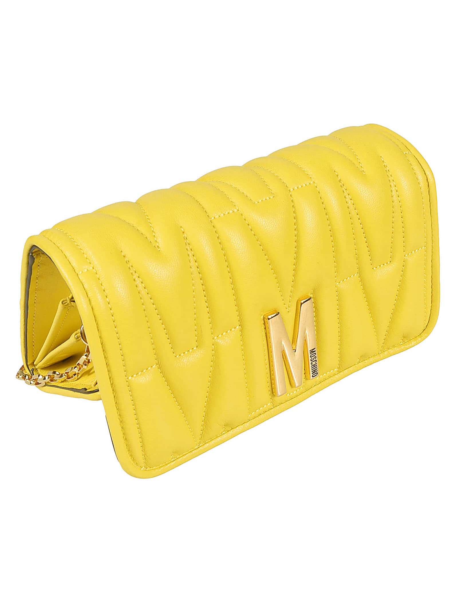 Shop Moschino M Plaque Quilted Flap Chain Shoulder Bag In 0027