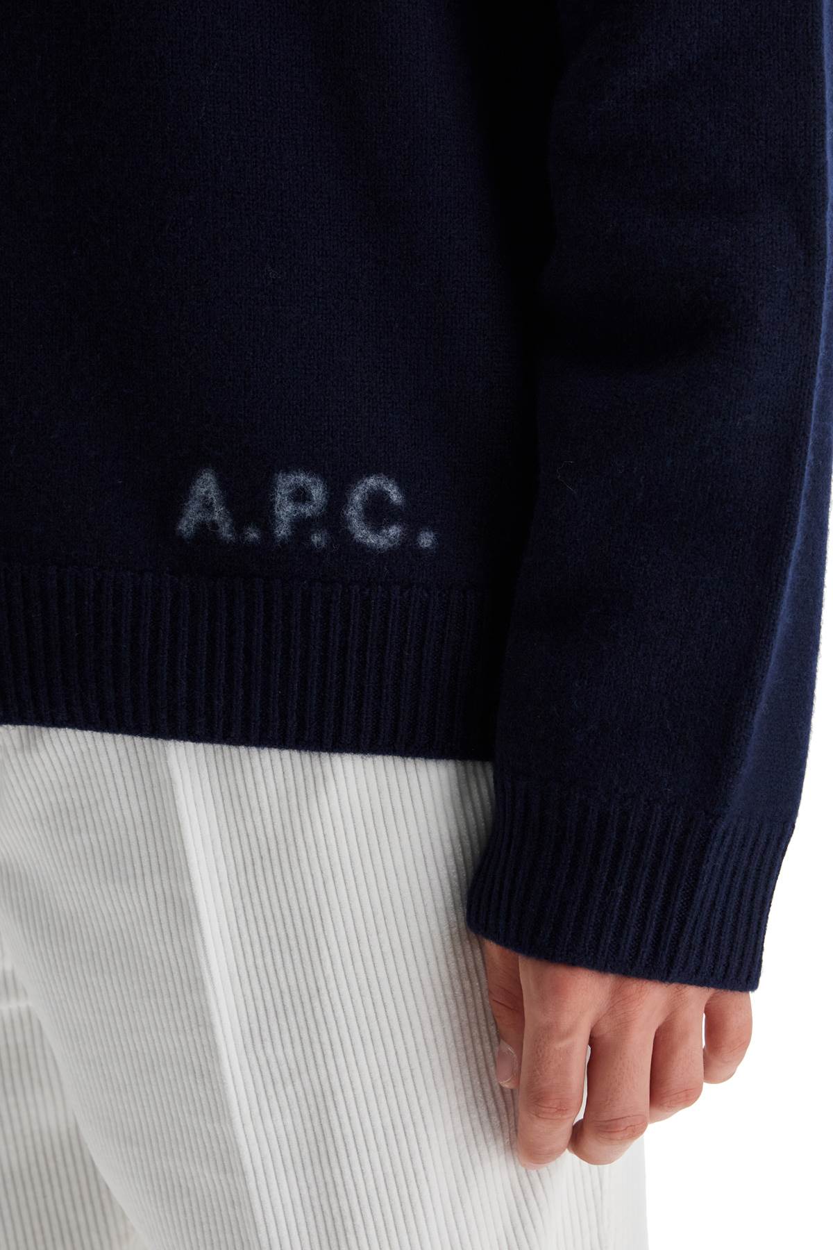 Shop Apc Compact Wool Edward Pullover Sweater In Dark Navy (blue)