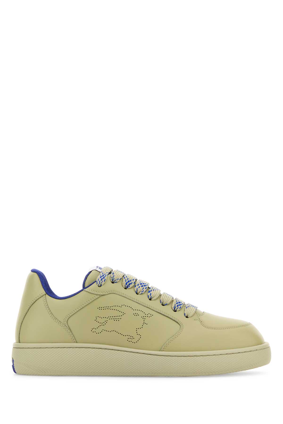 Shop Burberry Army Green Leather Stock Sneakers In Hunter