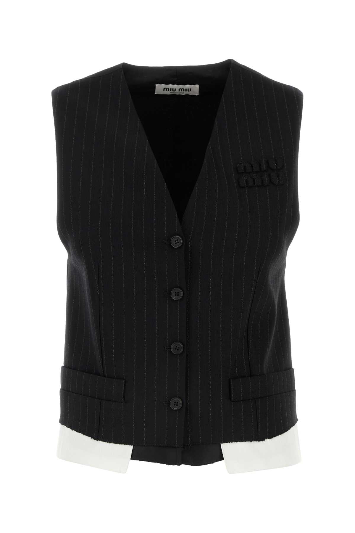 Embroidered Stretch Wool Blend Vest