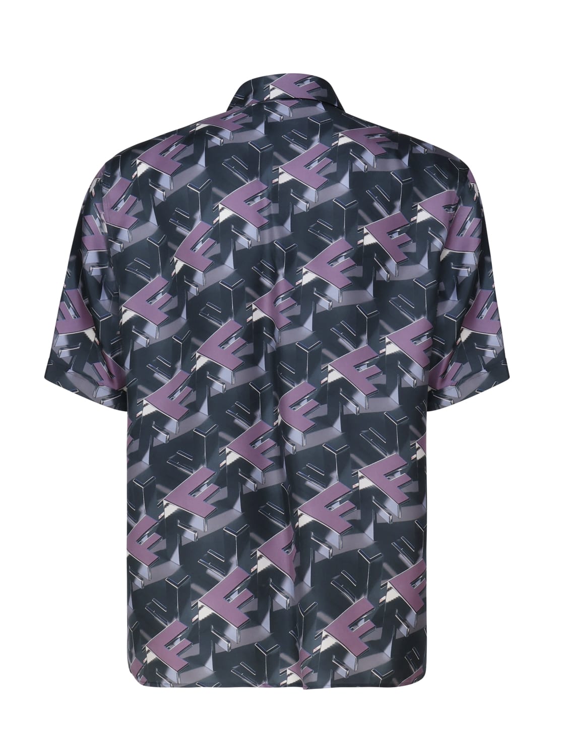 Shop Fendi Block 3d Silk Shirt In Lilac/green