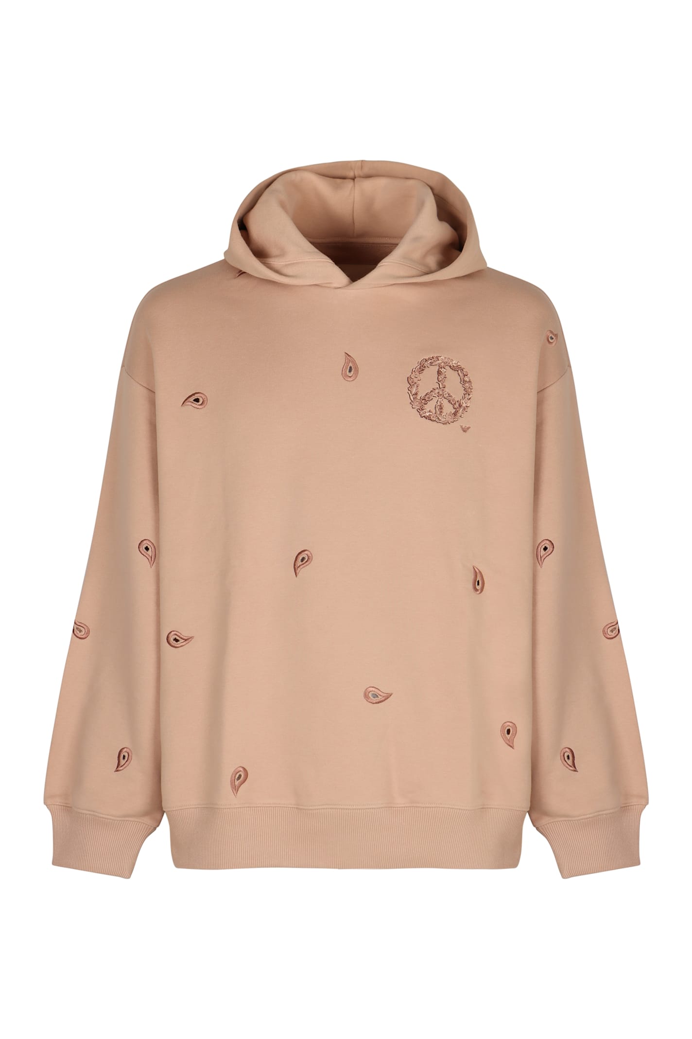 Emporio Armani Pure Cotton Sweatshirt With Floral Peace Sign Motifs