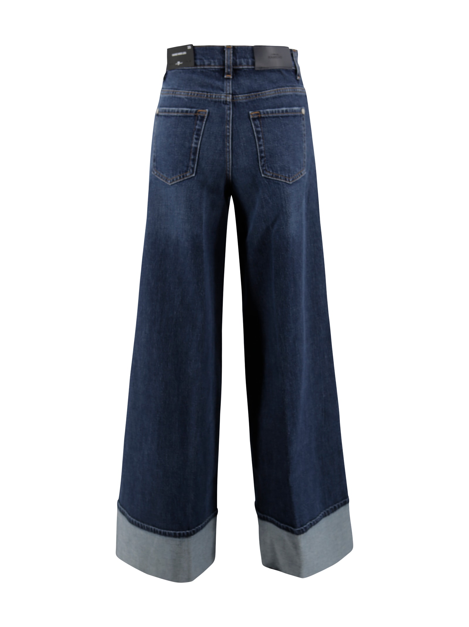 7 For All Mankind Wide-leg Denim Trousers Folded Cuffs In Blue