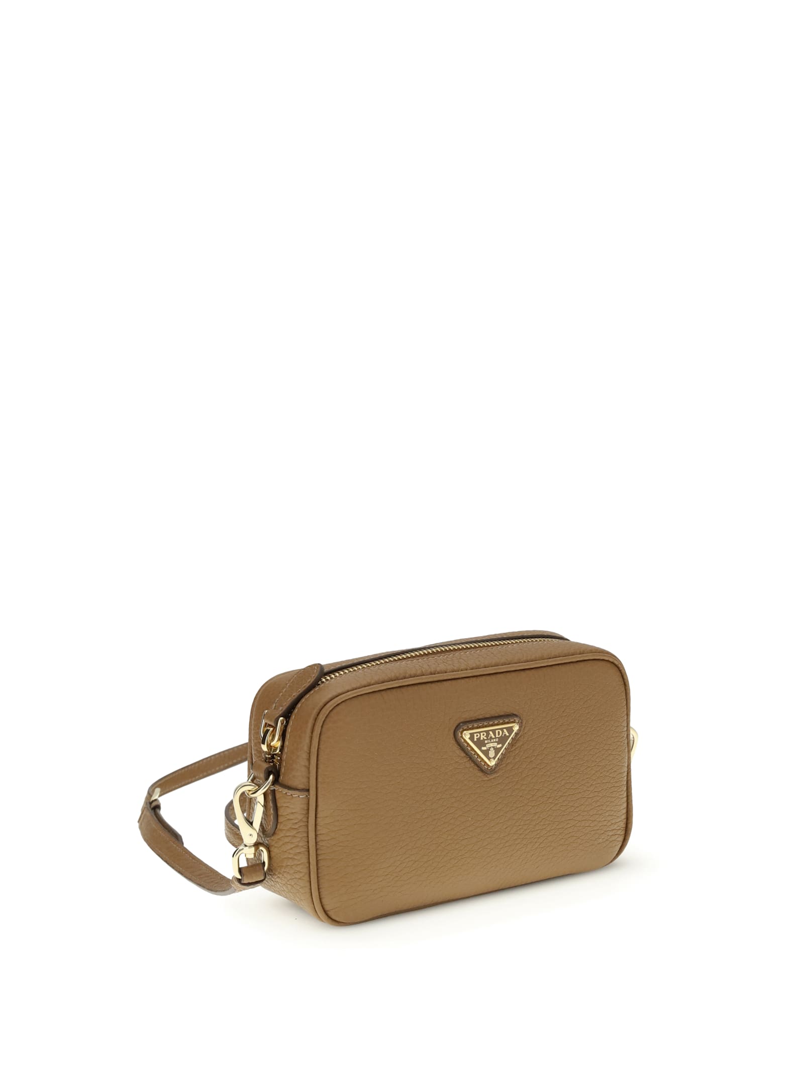 Prada Hammered Leather Crossbody Bags In Brown