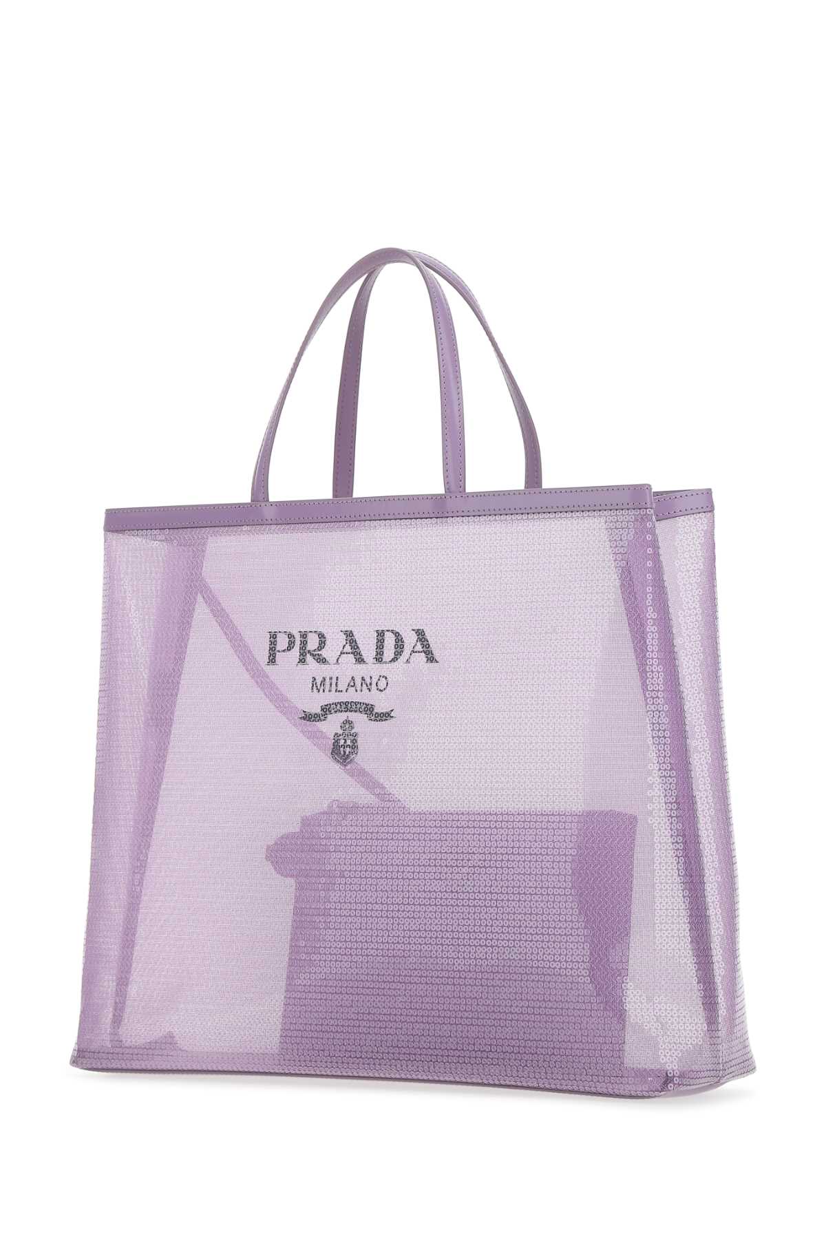 Shop Prada Lilac Mesh Shopping Bag In F027j