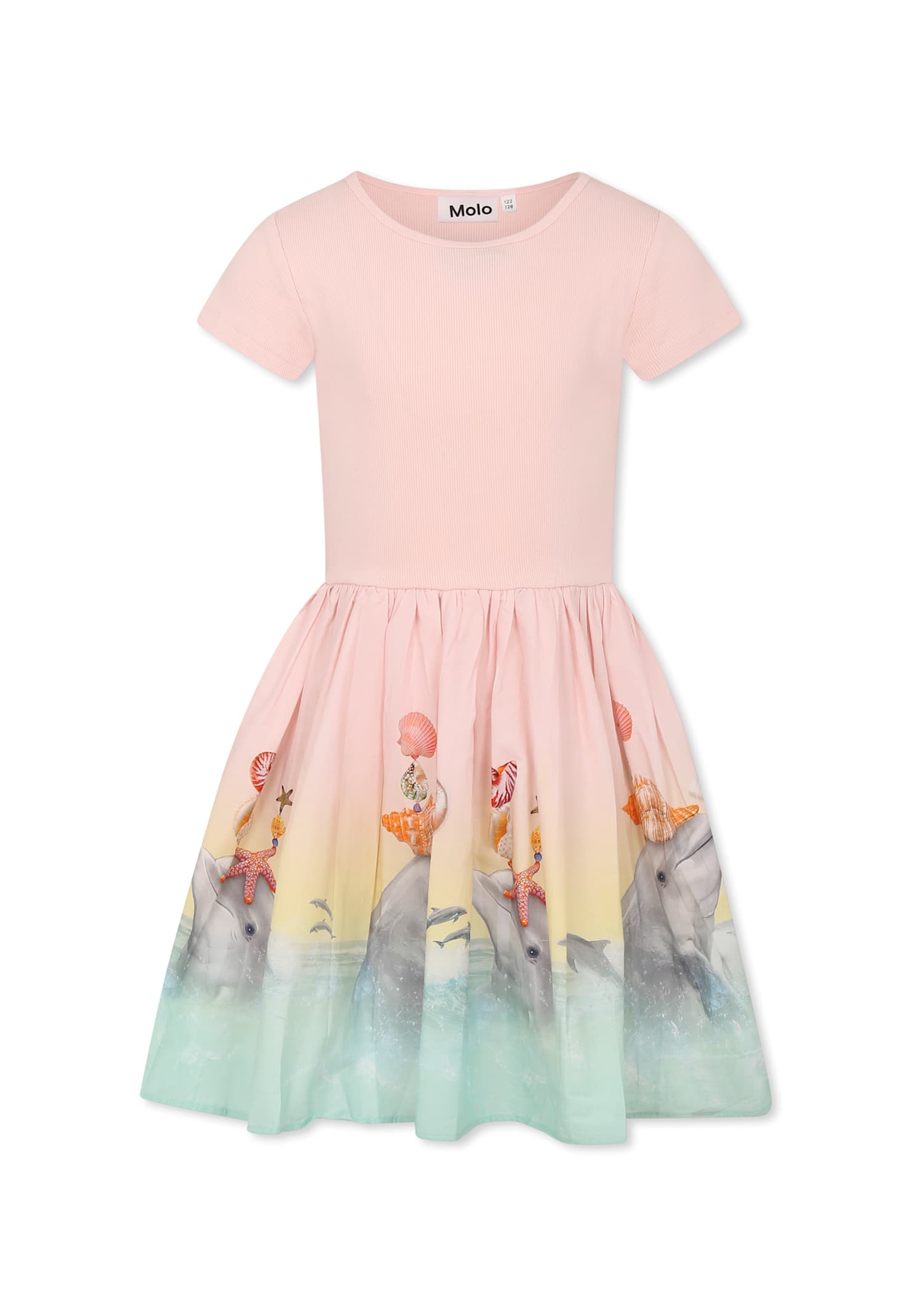 Molo Pink Dress For Girl With Dolphins In Pink
