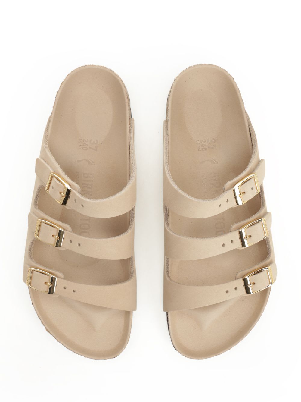 Birkenstock Beige Leather Florida Slippers In Brown