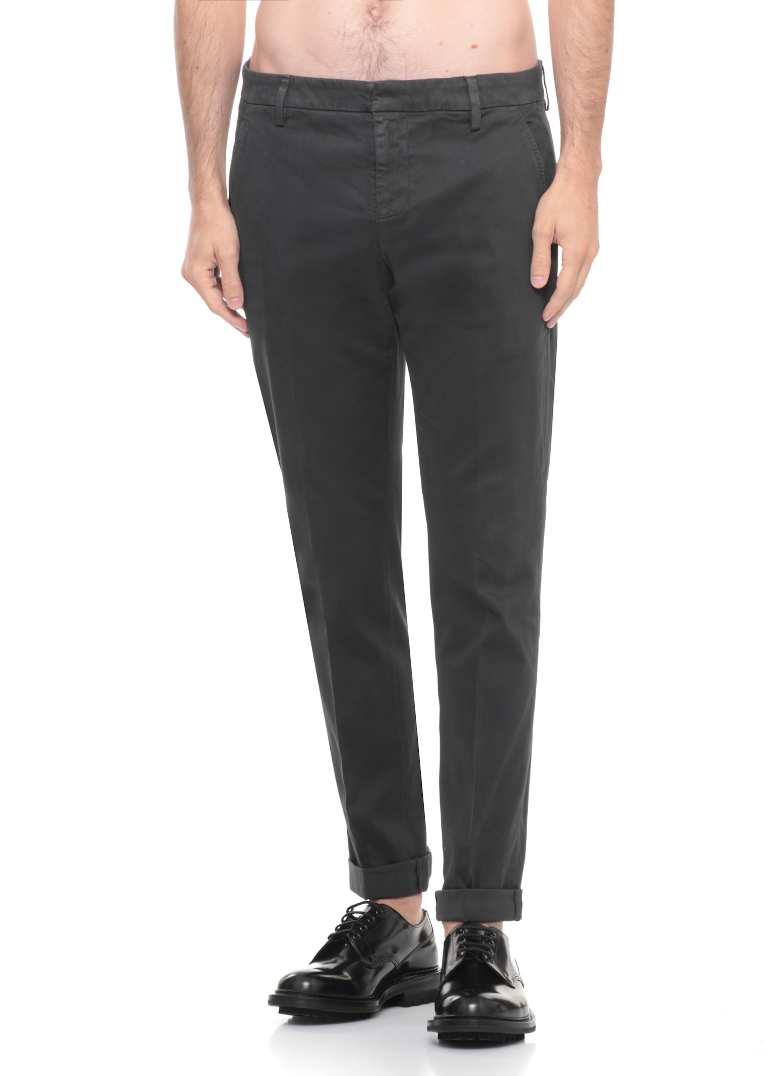 Dondup Straight Leg Trousers Cuffed Hem In Green