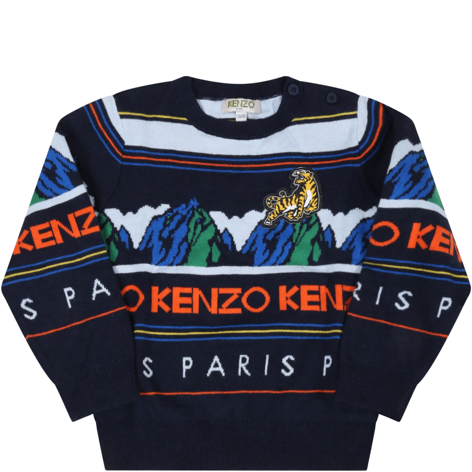 Kenzo Kids Blue Sweater For Baby Boy With Logo