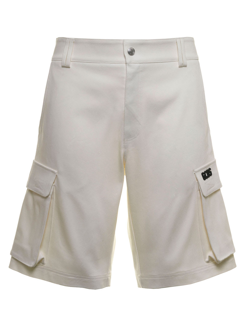 Gcds Mans White Cotton Basic Cargo Shorts With Pockets | ModeSens