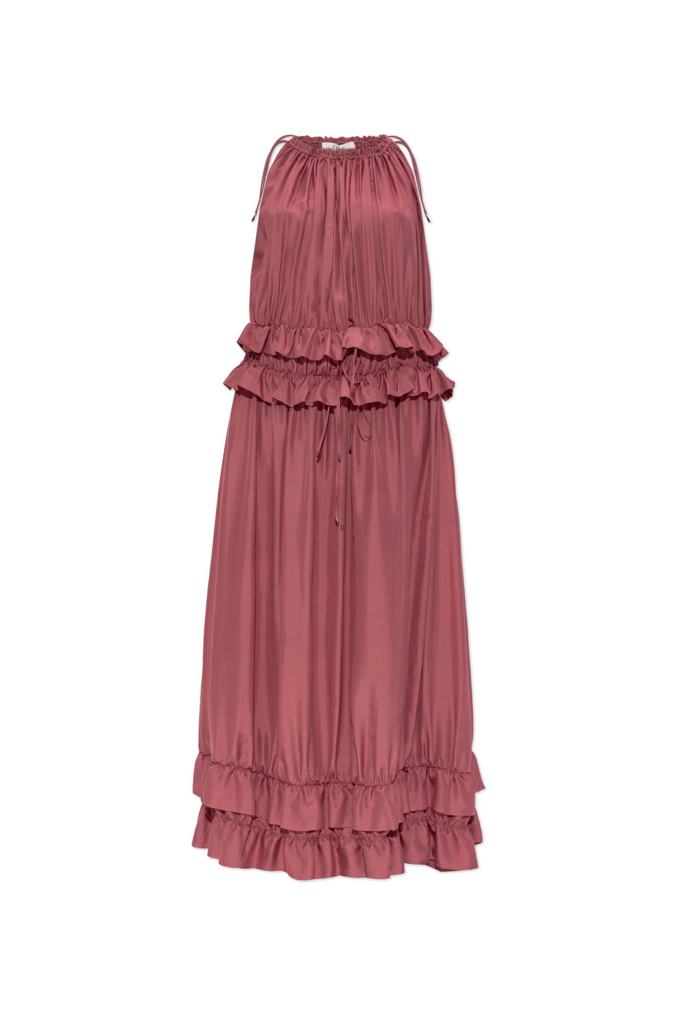 Chloé Silk Dress With Ruffles In Pink