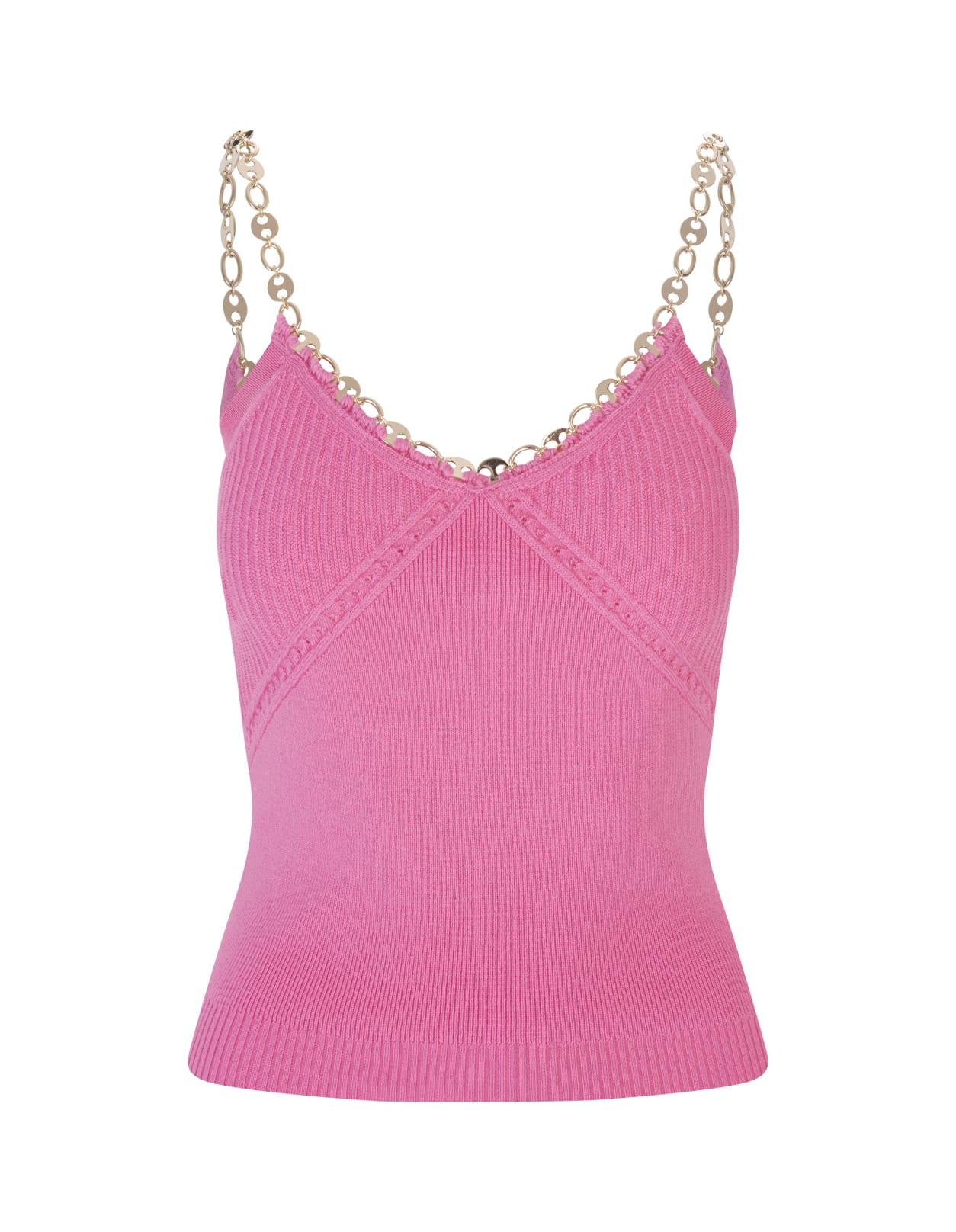 Paco Rabanne Woman Pink Knitted Top With Chain Straps