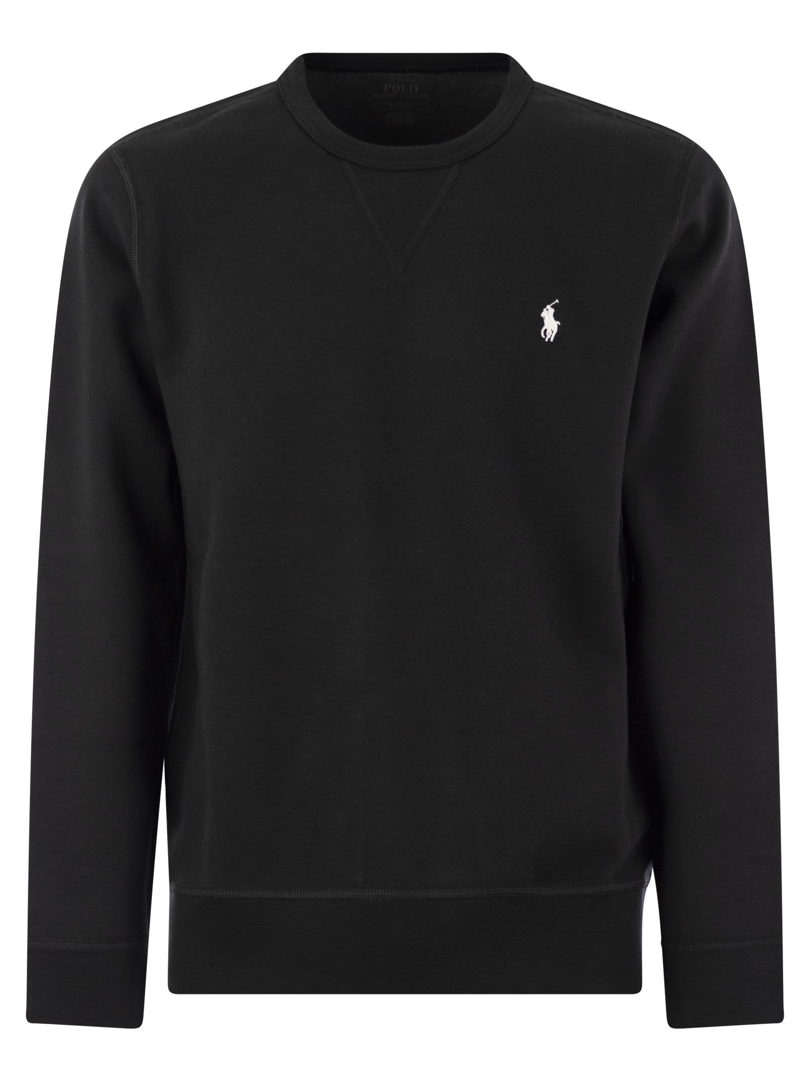 Shop Polo Ralph Lauren Double Knit Crew Neck Sweatshirt In Black