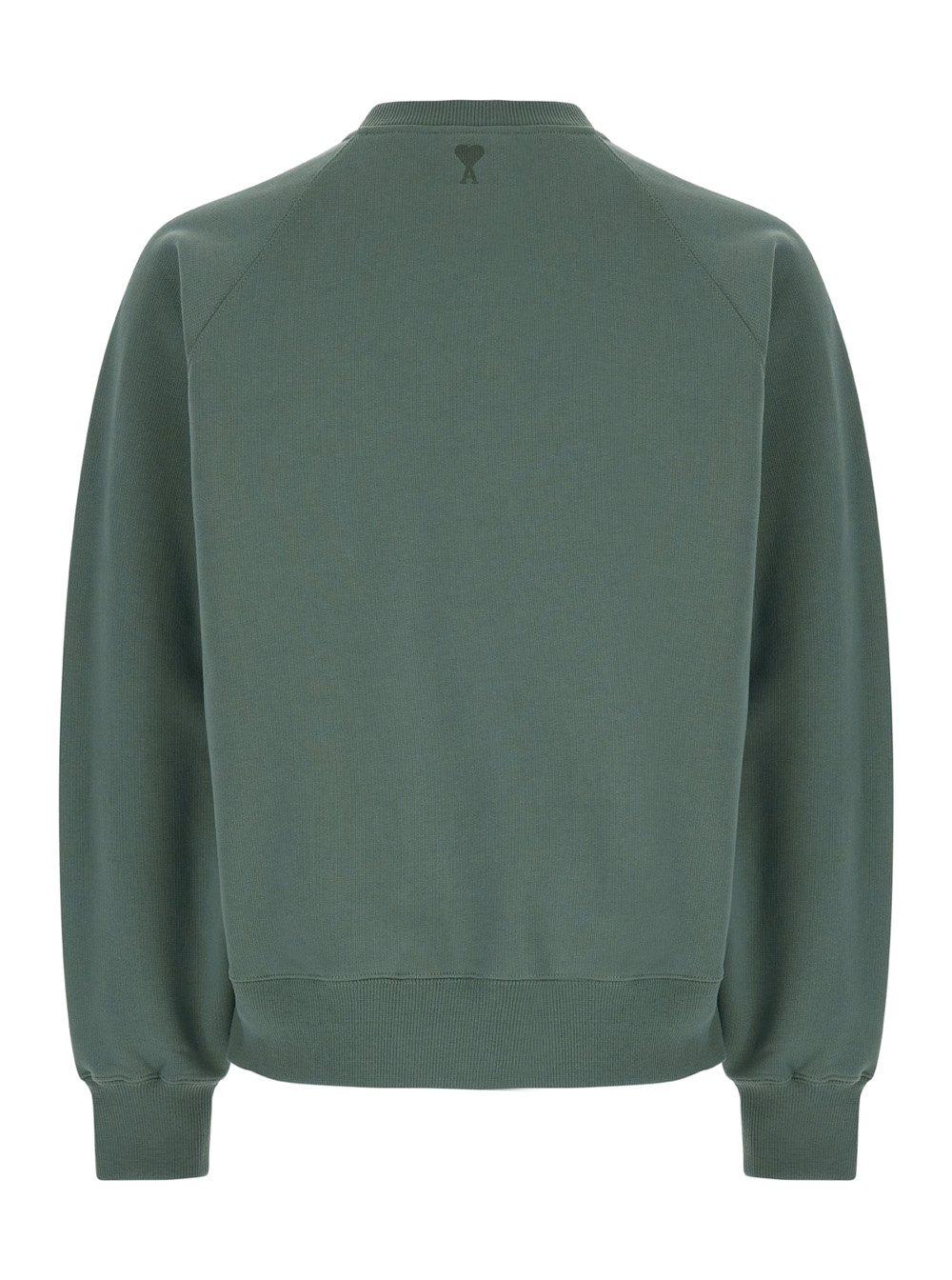 Shop Ami Alexandre Mattiussi Paris Logo Printed Crewneck Sweatshirt In Green