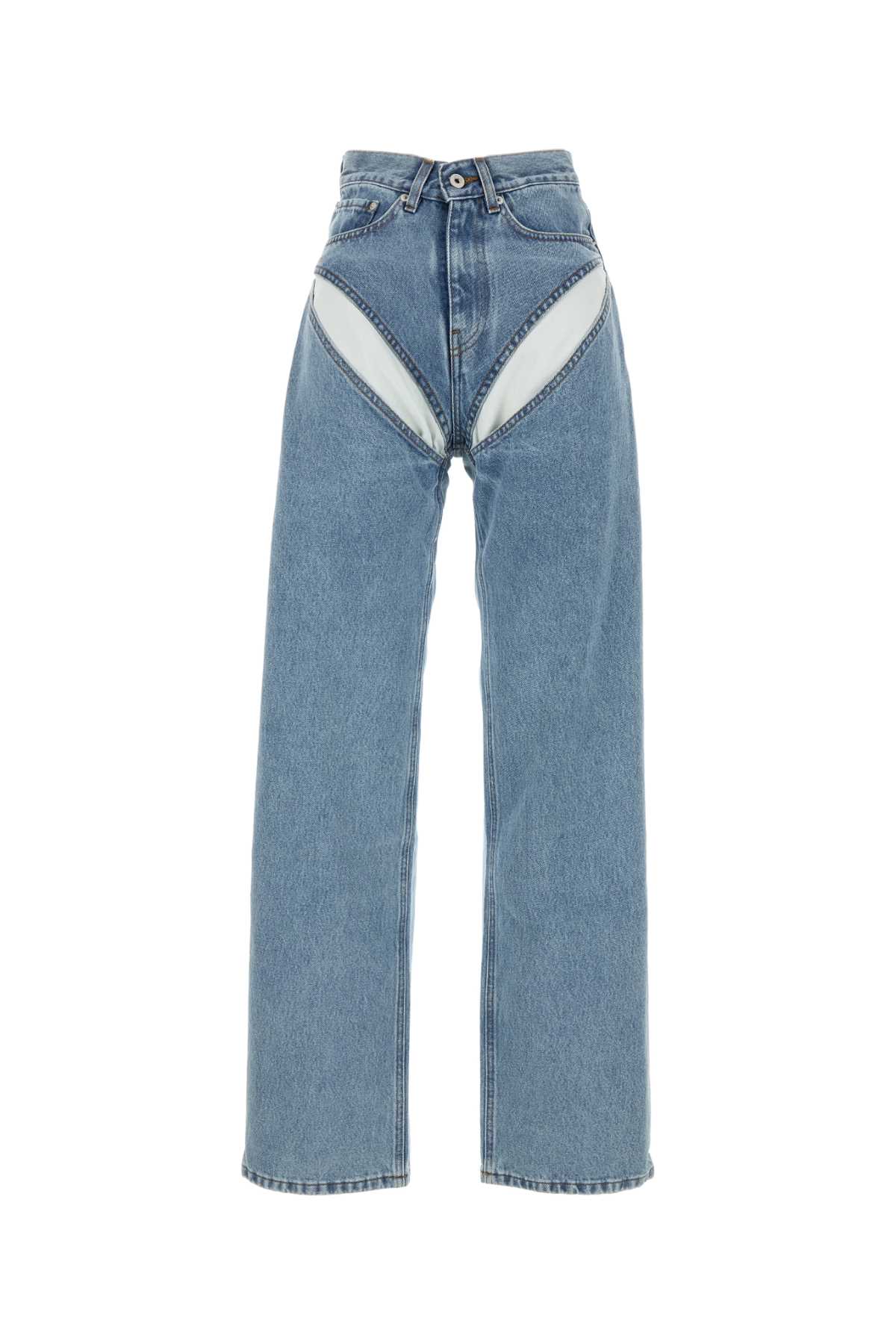 Y/project Denim Cutout High Rise Wide Jeans In Evergreeniceblue