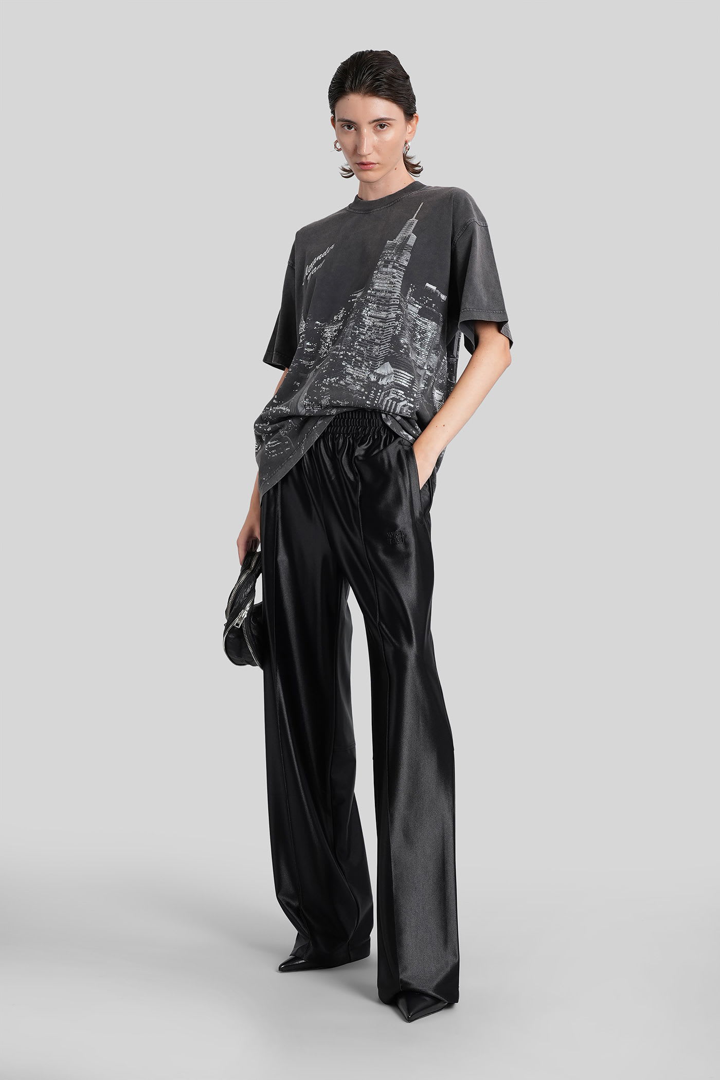 Alexander Wang Mid-rise Trackpant In Satin Faille Jersey. In Black