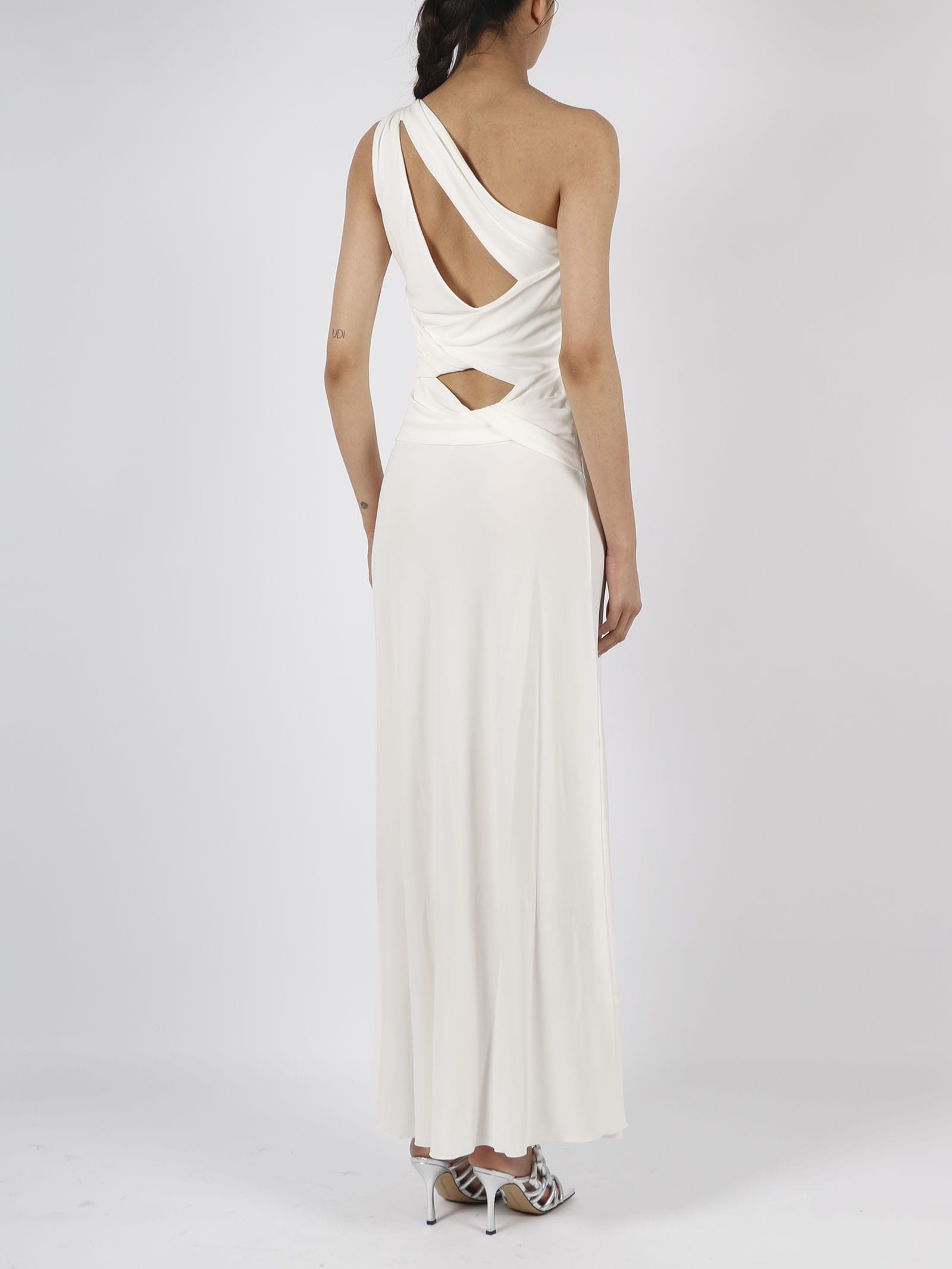 Shop Alberta Ferretti One Shoulder Long Dress In White