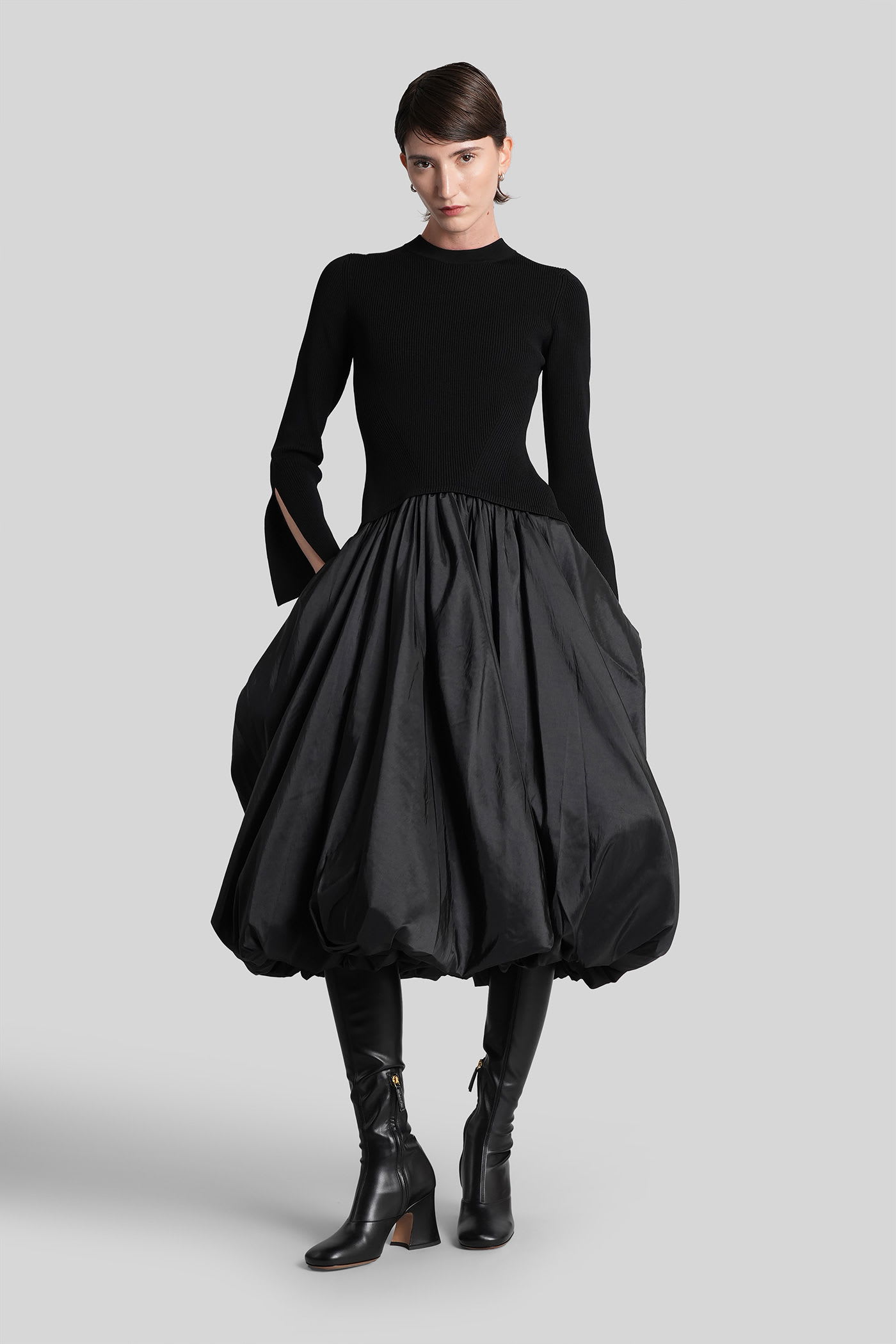 Simkhai Midi Dress With Balloon Skirt And Long Sleeves In Black