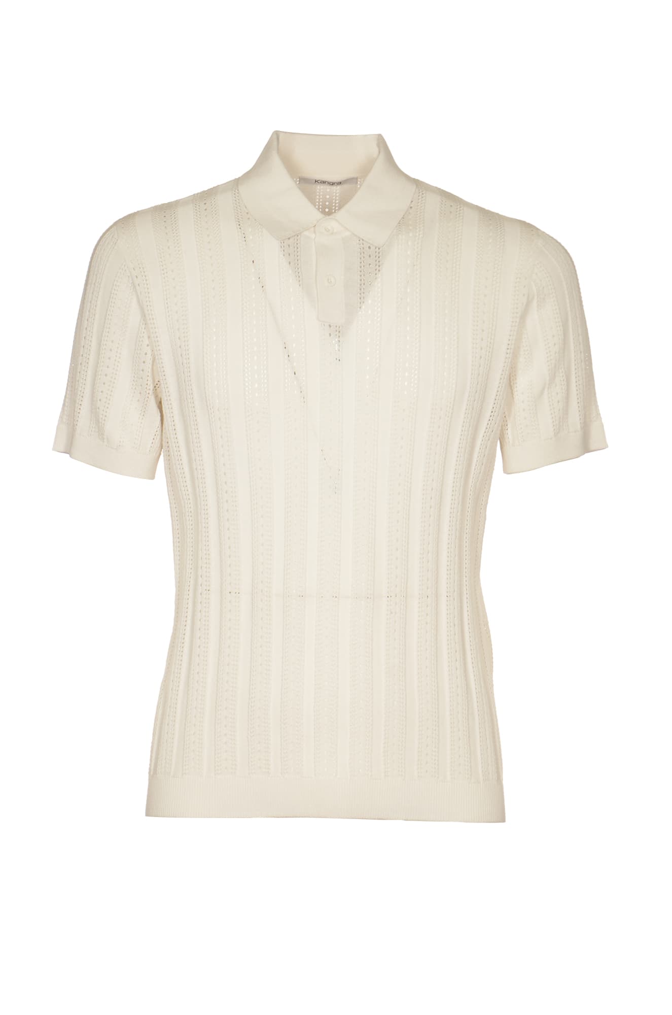 Shop Kangra Stripe Pattern Rib Trim Polo Shirt In White