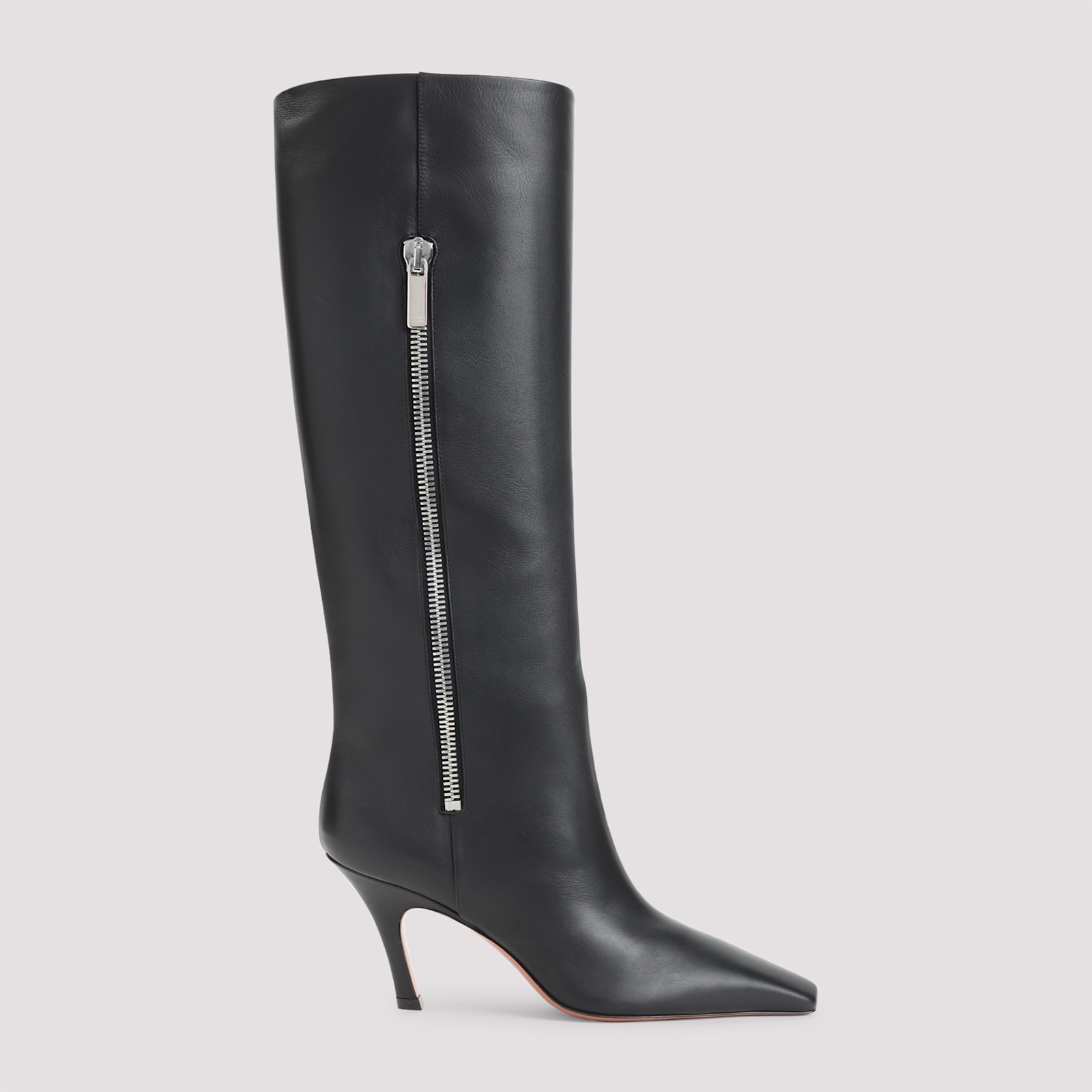 Amina Muaddi Black Mona 80 Leather Boots In Black