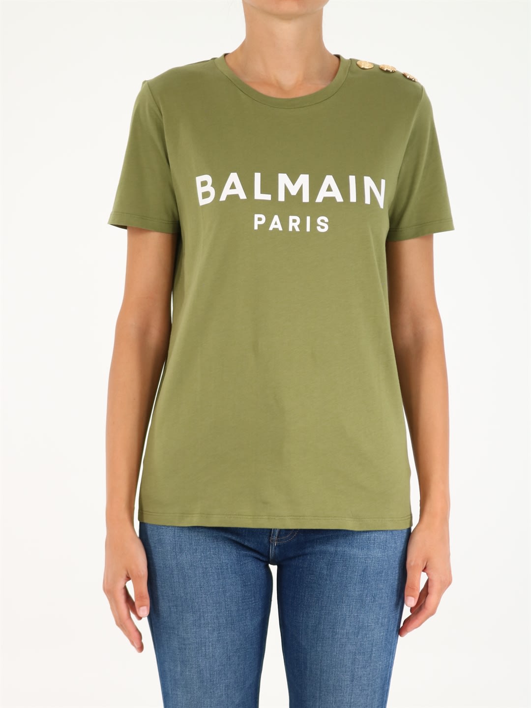 Balmain Khaki T-shirt With Logo