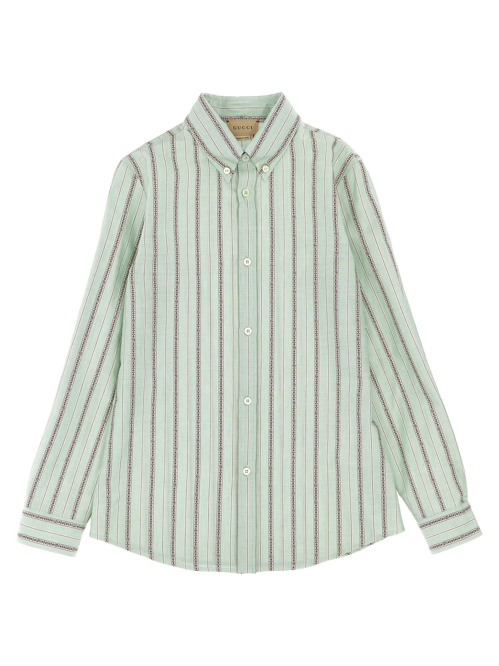 Gucci Kids' Patterned Striped Shirt In Green