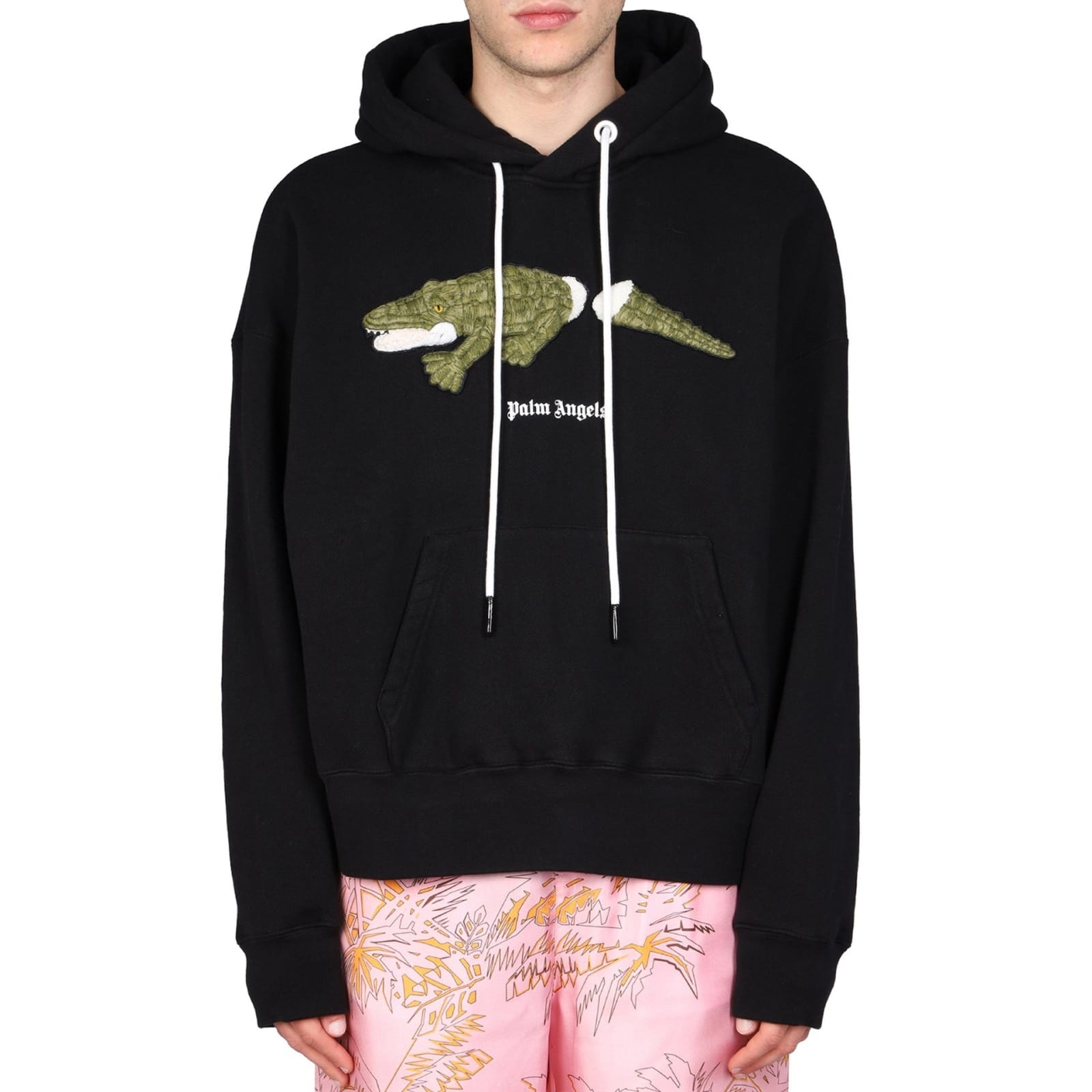 Shop Palm Angels Crocodile Hooded Sweatshirt In Black