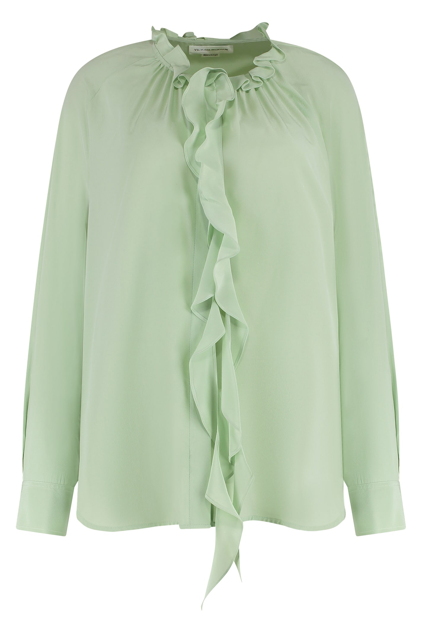 Victoria Beckham Ruffled Crepe De Chine Shirt In Green