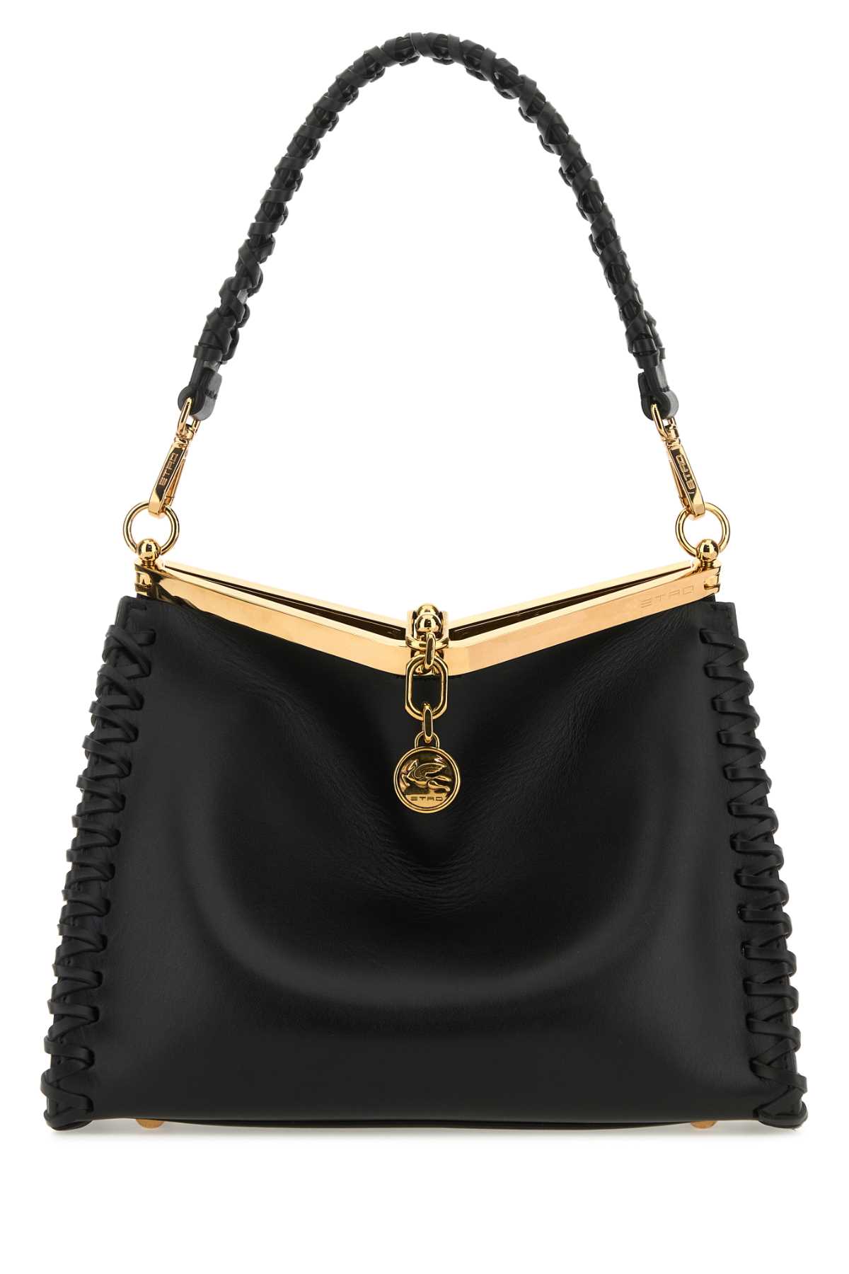 Shop Etro Black Leather Vela Handbag In N0000