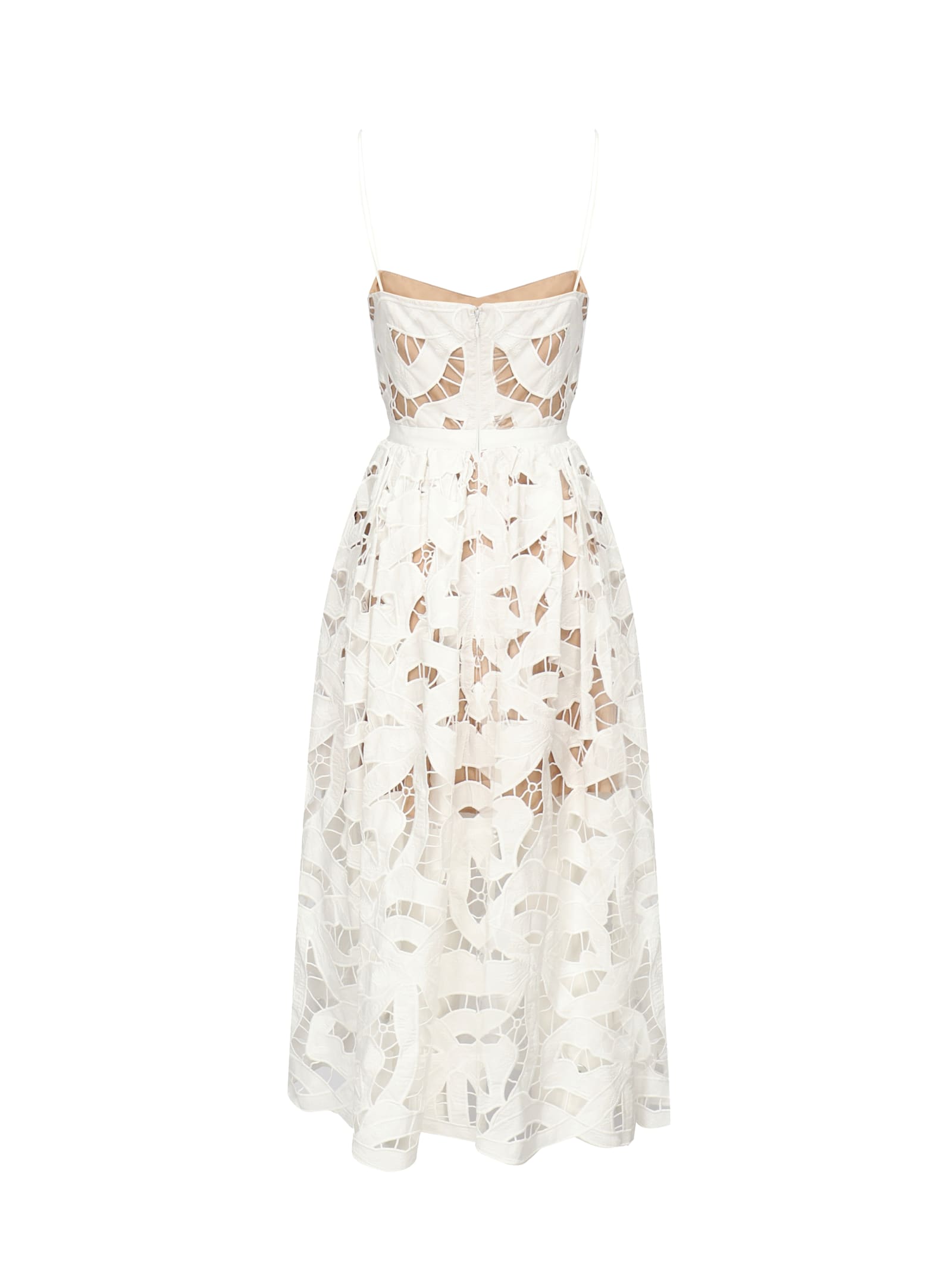 Self-portrait Embroidered Midi Dress With Bow In White